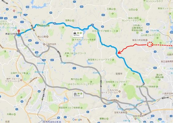新名神高速道路川西ICから兵庫県三田市に抜けるルート